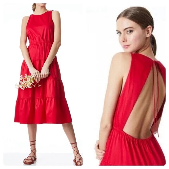 New! Alice+Olivia Hartley Gathered Open Back Dress Color Ruby Red ❤️ Size 4 NWT - Picture 1 of 16